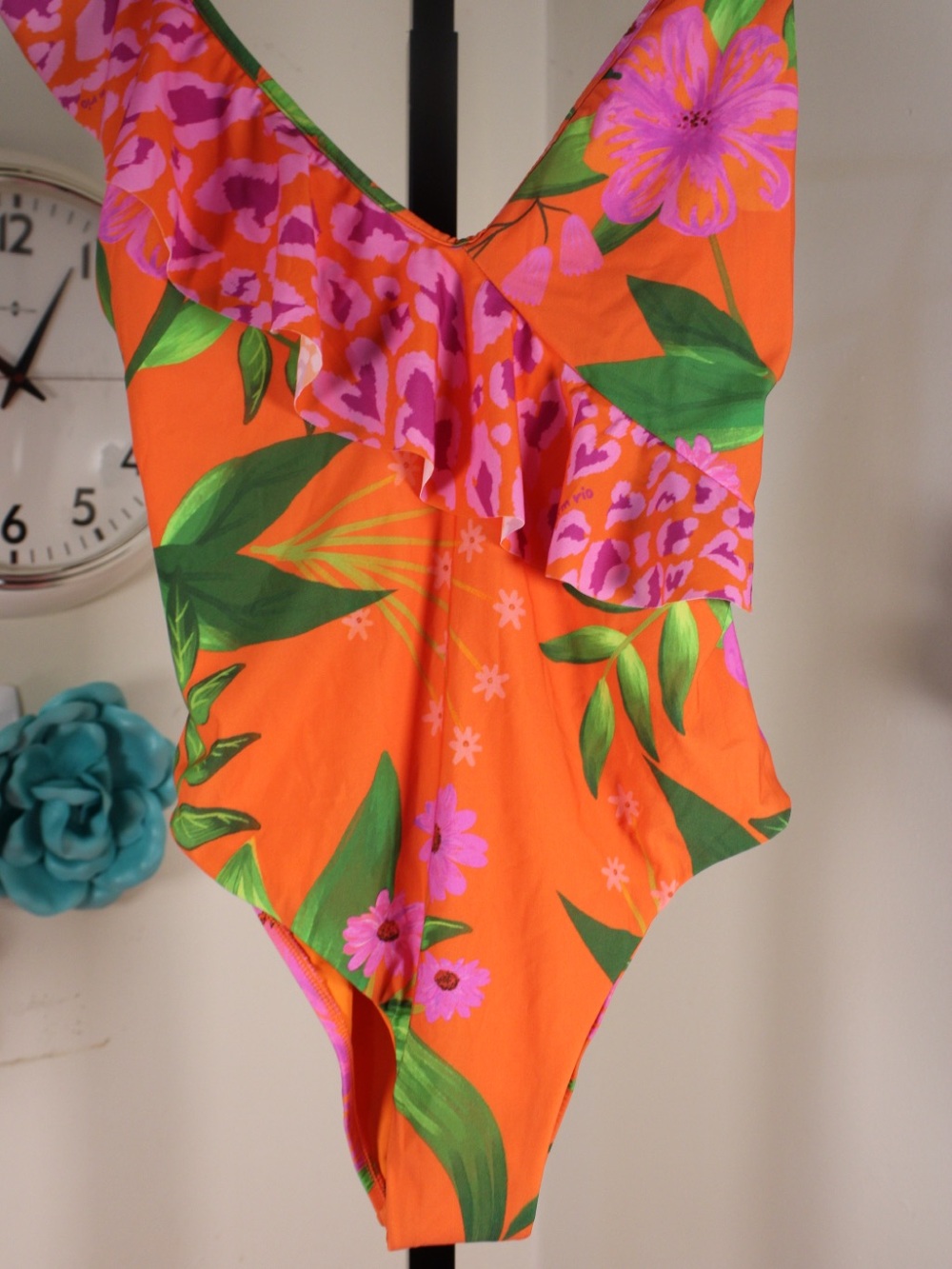 FARM Rio Orange Floral Ruffle One-Piece Swimsuit - Picture 13 of 14